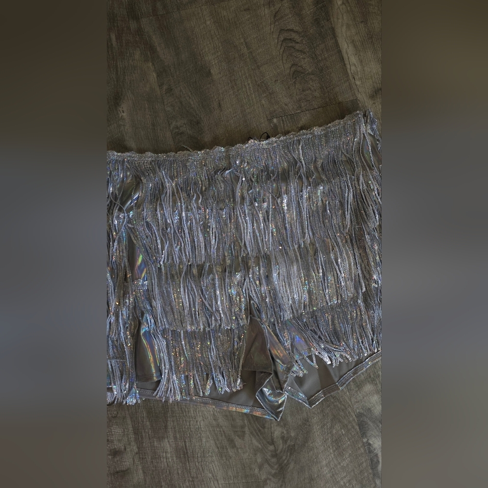 Silver Fringe Sequin Shorts